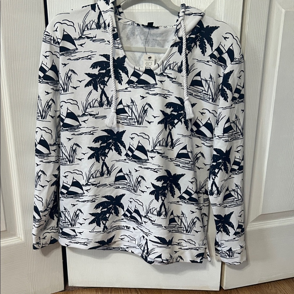 Talbots White and Navy  Graphic Hoodie